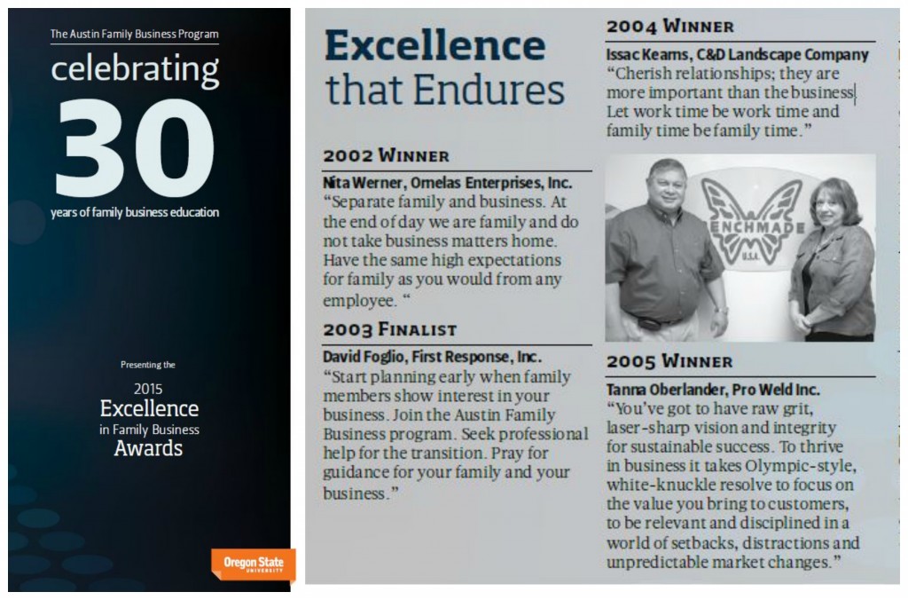 Tanna Oberlander in the Excellence in Family Business Award Magazine published for the Business section of the Oregonian Magazine